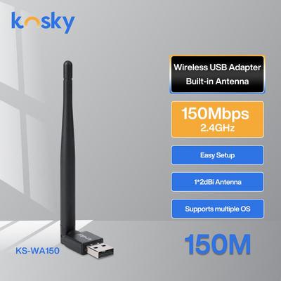 kosky Wi-Fi адаптер 150 Мбит/с, 2,4 ГГц, USB 2.0, Увеличьте скорость вашего интернета с помощью беспроводного USB Wi-Fi адаптера 150 Мбит/с 2,4 ГГц
