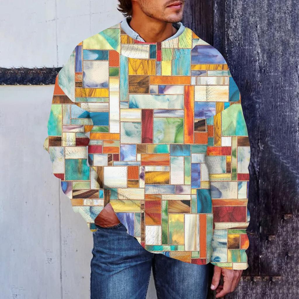 Мужской принтованный синтетический свитер с круглым вырезом, спортивная одежда, свободный топ с длинными рукавами