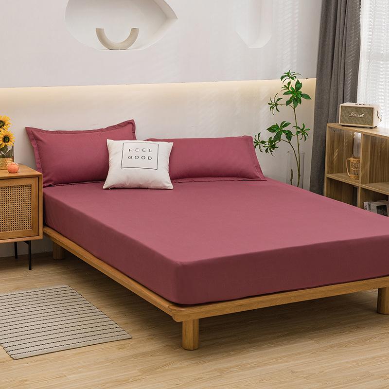 Mattress Cover Fitted Bed Sheet Solid Color Anti-slip Adjustable Bed Cover (Without Pillowcase)
