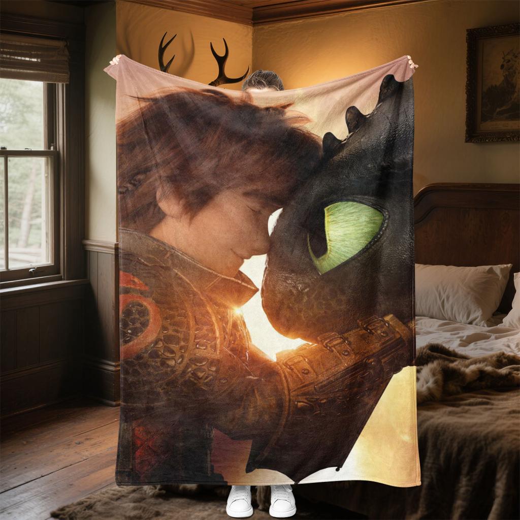 High-quality How to Train Your Dragon Toothless themed printed blanket. Soft and comfortable, a perfect gift for friends.