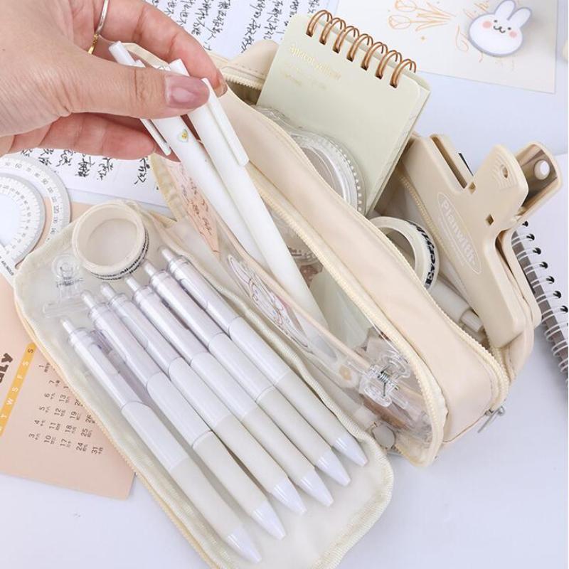 Однослойные/двухслойные пеналы большой емкости, прозрачный пенал, кавайные канцелярские принадлежности для обучения, офиса, школы, подарок