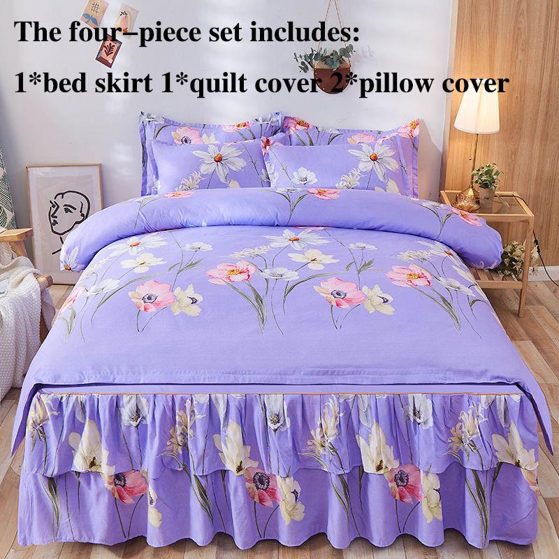 Четыре предмета Юбки для кроватей Покрывала Покрывала Наволочки Нескользящие простыни с принтом Постельные принадлежности Легкие роскошные