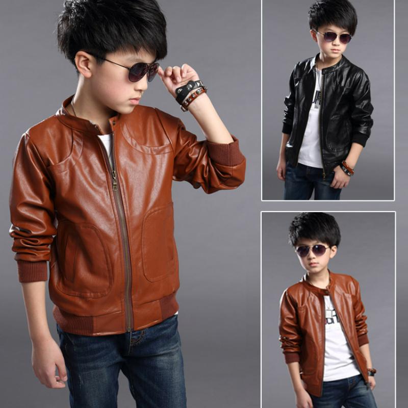 Детская одежда, детская кожаная куртка, весенне-осенняя мотоциклетная куртка с воротником-стойкой для мальчиков