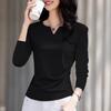 Long-sleeved T-shirt for Women Early Autumn Pleated Waist Top Ins Front Shoulder Versatile Inner Base Shirt