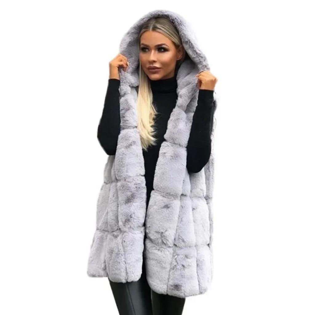 VAYLA Women Parkas Hooked Sleeveless Turndown Collar Coat Cardigan Covered Button Pockets Round Neck Solid Color Loose Casual Coat 5XL
