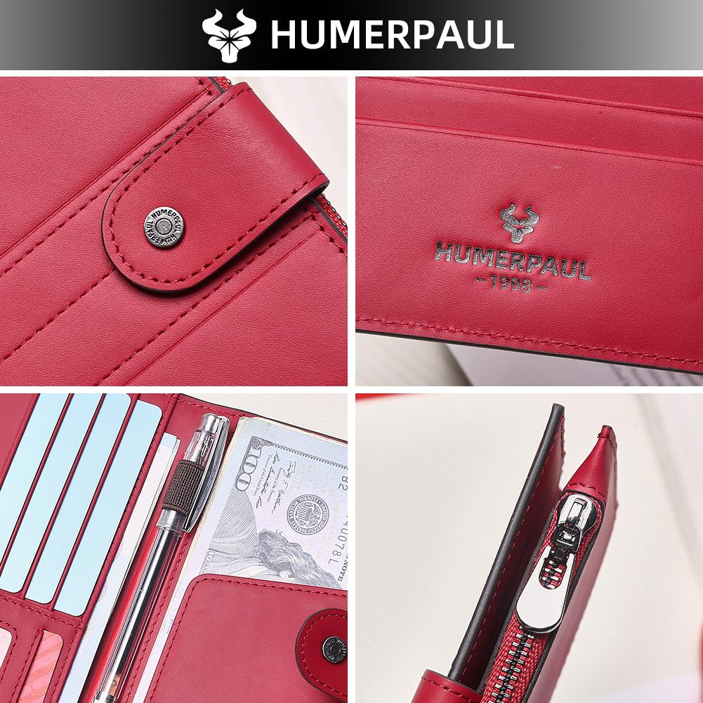 Humerpaul Женский кожаный кошелек кошелек большой емкости многофункциональный кошелек для мелочи кошелек из натуральной кожи первого слоя держатель для паспорта держатель для дорожных карт
