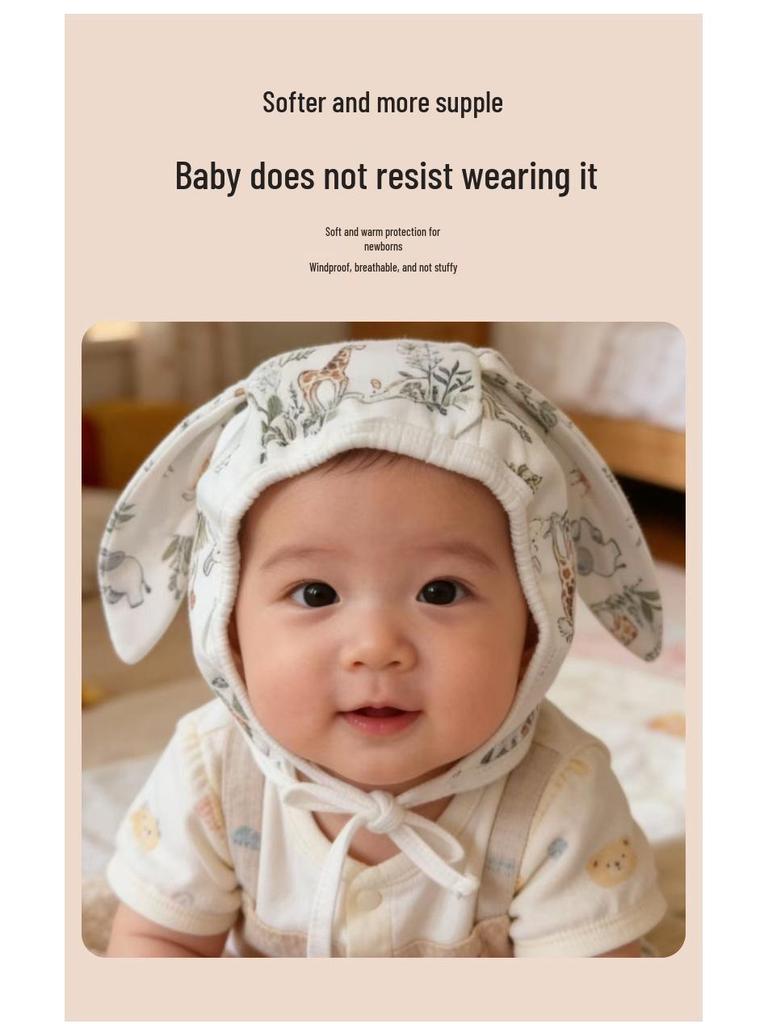 Bunny Ear Knitted Newborn Bonnet - Windproof Hat for 0-12 Months