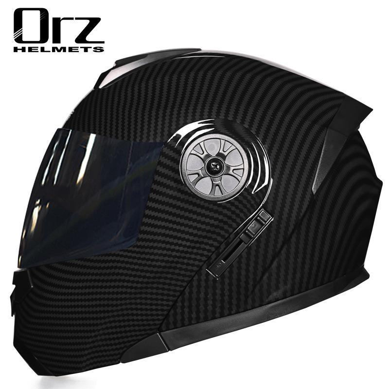 ORZ Double Lens Flip-Up Electric Car Helmet - Anti-Fog, Unisex, Four Seasons, Semi-Motorcycle