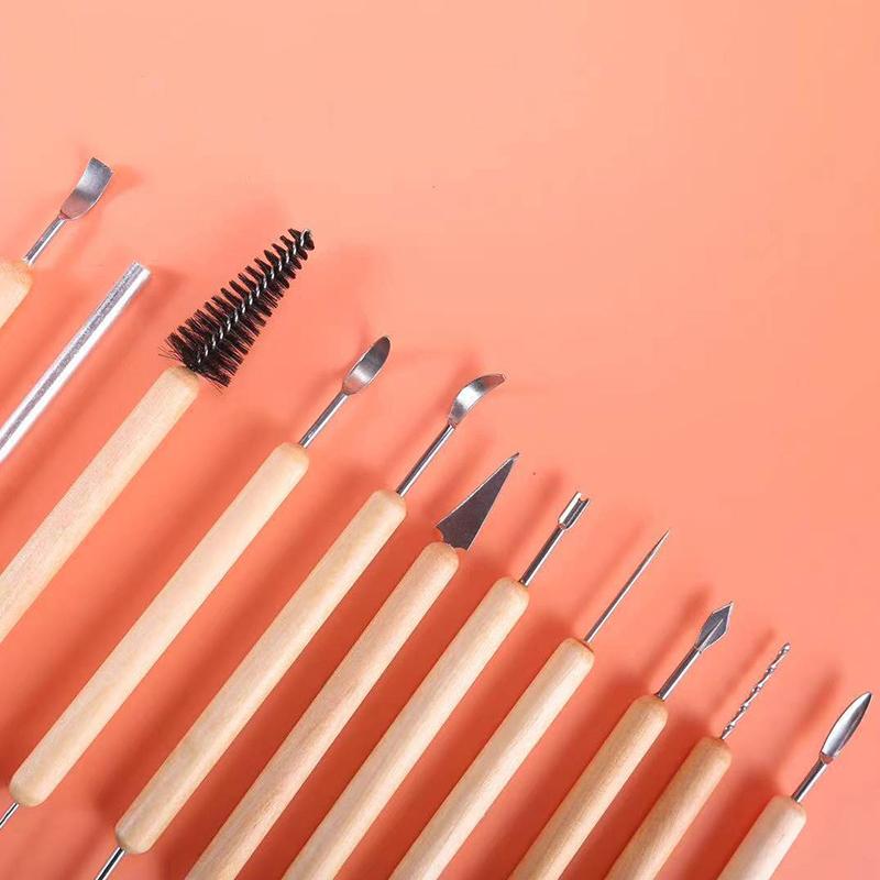 Набор инструментов для лепки и моделирования из керамической глины, 11 предметов, двухсторонний набор инструментов для резьбы по керамической полимерной глине с гладкой деревянной ручкой