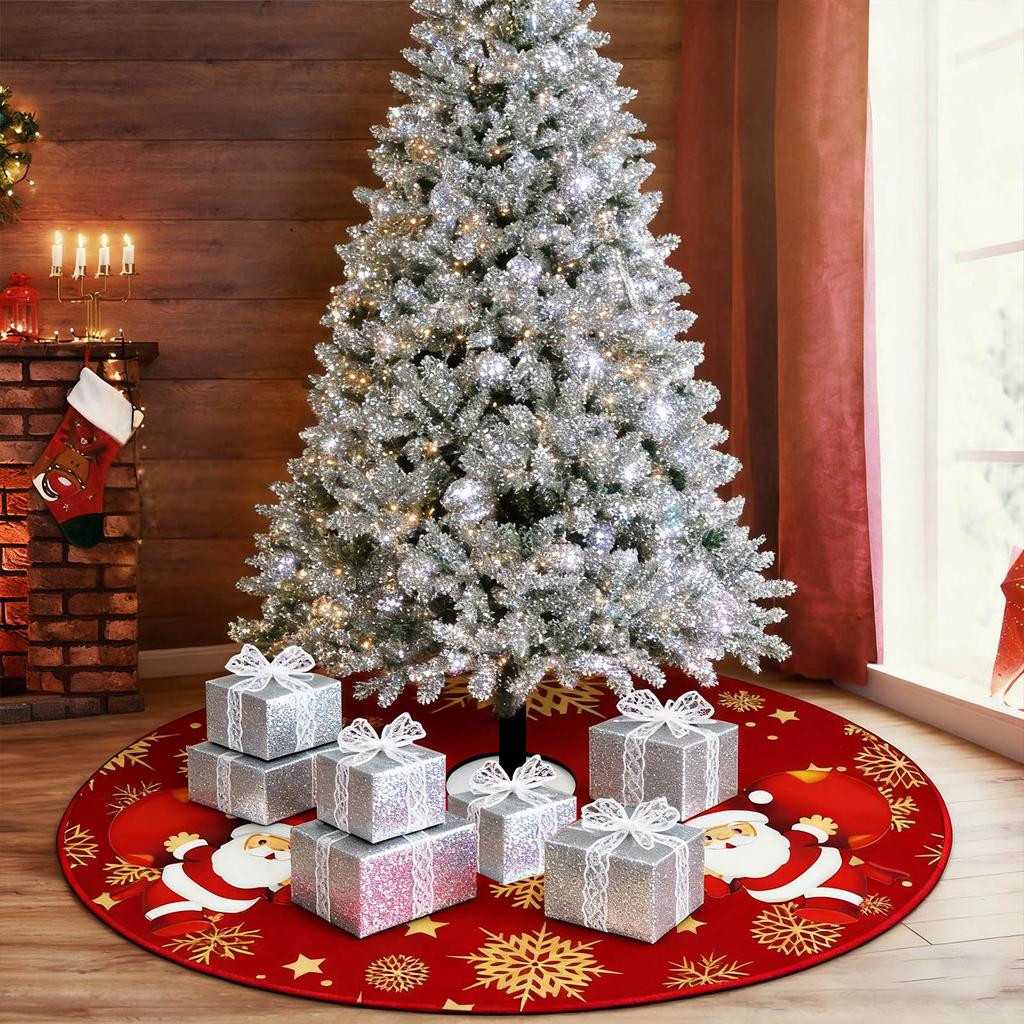 Красная юбка для рождественской елки, украшения для рождественской елки, мягкий плюшевый коврик для рождественской елки со снежным узором для украшений, праздничная вечеринка, 35 дюймов