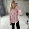Уютные свободные футболки с длинным рукавом в полоску для женщин, осенние базовые повседневные хлопковые топы с круглым вырезом, блузка в уличном стиле