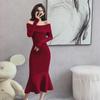 2024 Autumn/Winter French One-Shoulder Slim Solid Knit Dress