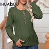 Women's Casual Button Twisted Long Sleeve Twist Knit Pullover Sweater