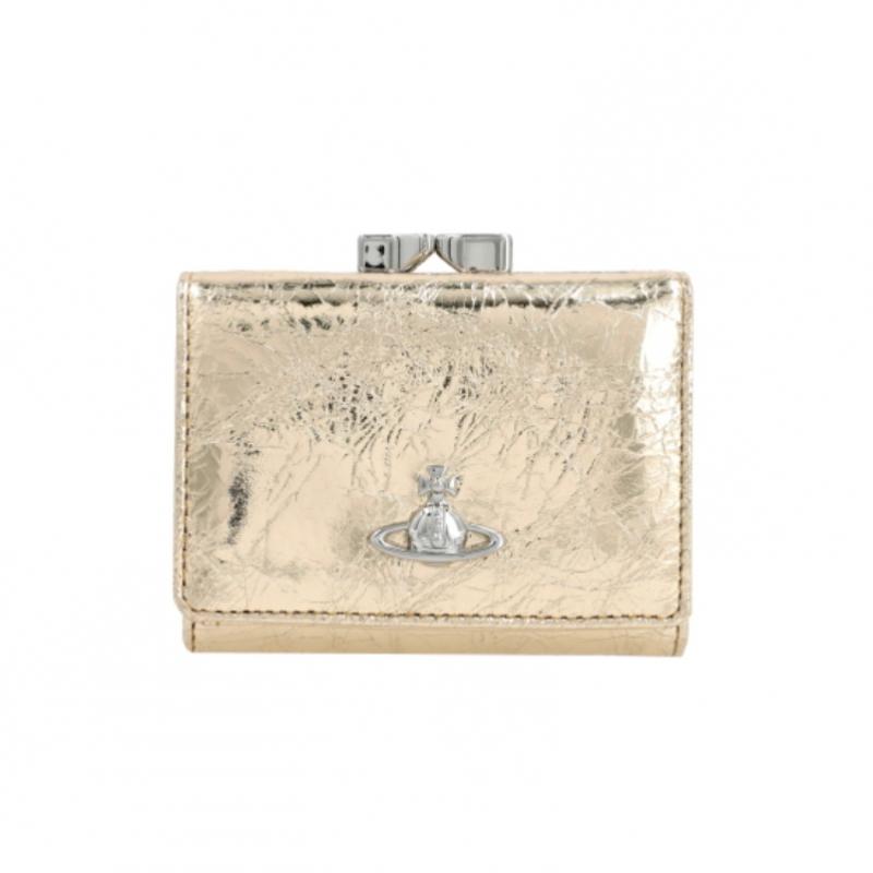 Vivienne Westwood Metallic Crinkle Leather Frame Small Wallet 5115002mwl00a7r