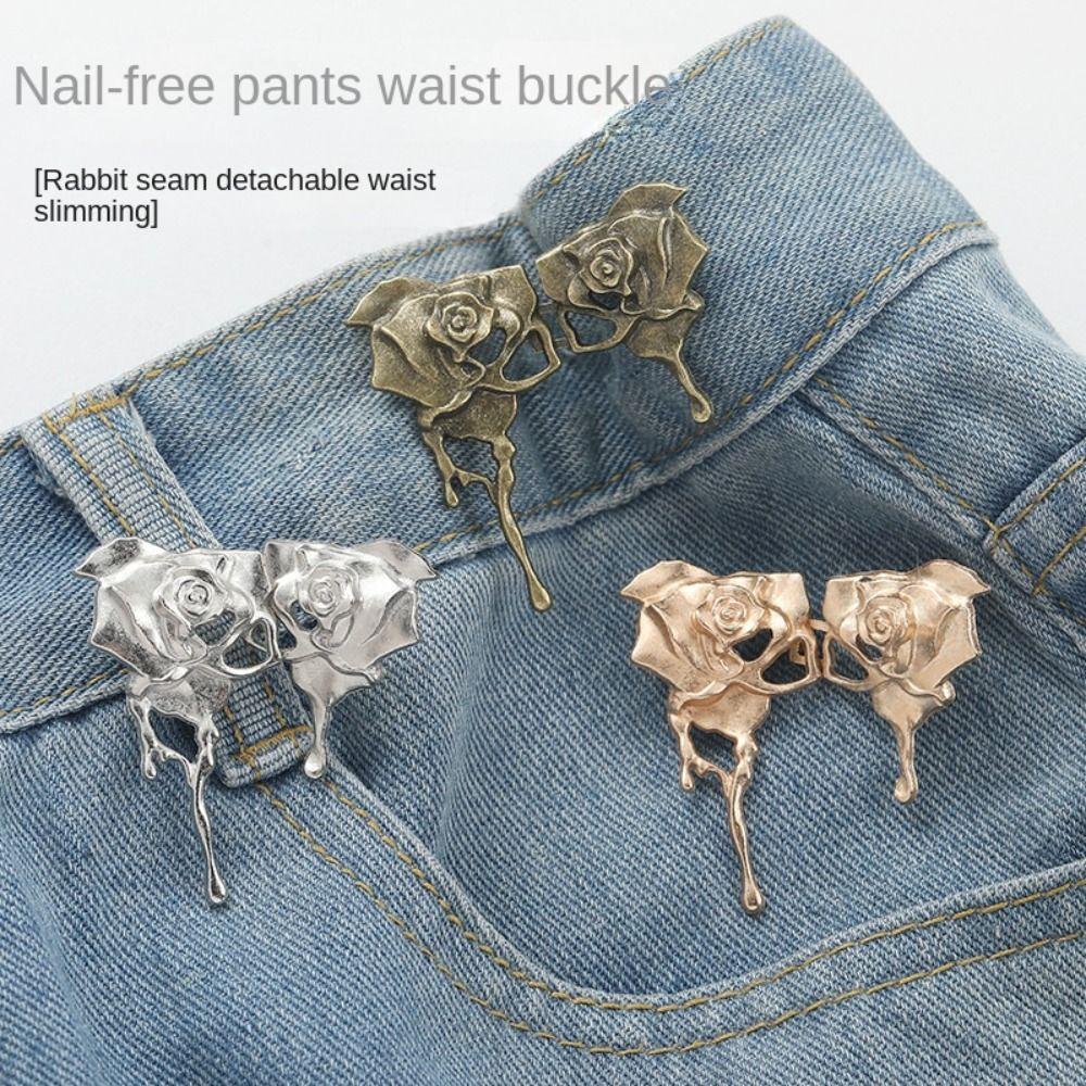 Replacement No-Sewing Metal Button Roses Chinese Knot Shape Pants Pins Portable Jeans Buttons