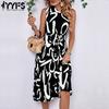 Women's Fashion Summer Spring Letter Print Sleeveless Middle Waistline Casual Dresses