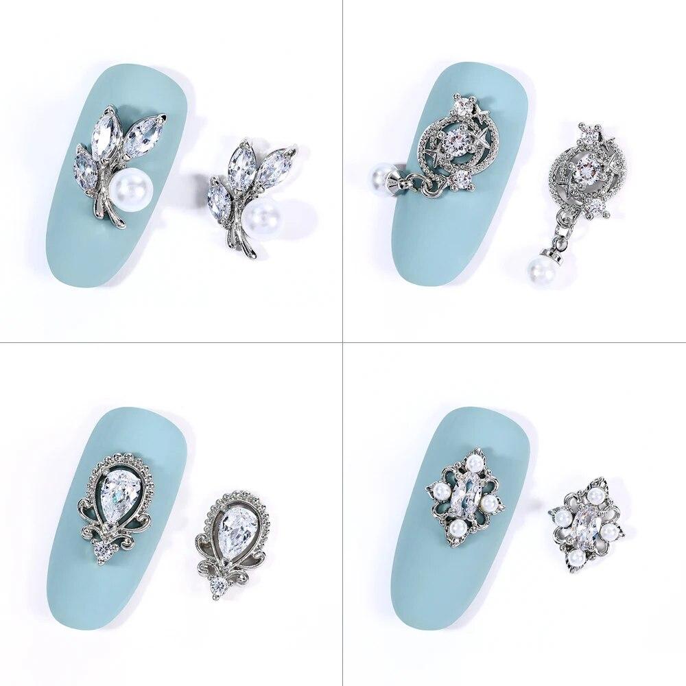 2 Pieces 3D Silver Nail Art Jewelry Japanese Nail Decoration High Quality Zircon Crystal Manicure Zircon Diamond Amulet
