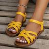 Летние новые женские сандалии 2024 года, плоские сандалии с римскими ремешками и нескользящей резиновой подошвой, модная женская обувь, размер плюс 43