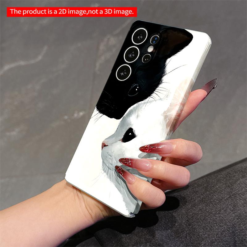 2DFlat Samsung phone case Black and White Cats Gentle Embrace Art Print Phone Case Applicable to Galaxy S22 S23 S24 S25ULTRA S26 A12 A13 A14 A15 A16