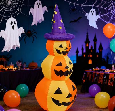 Надувные тыквы для Хэллоуина 1.5 метра, stacked pumpkins, с шляпой ведьмы, надувная тыква для Хэллоуина, со встроенным светодиодом
