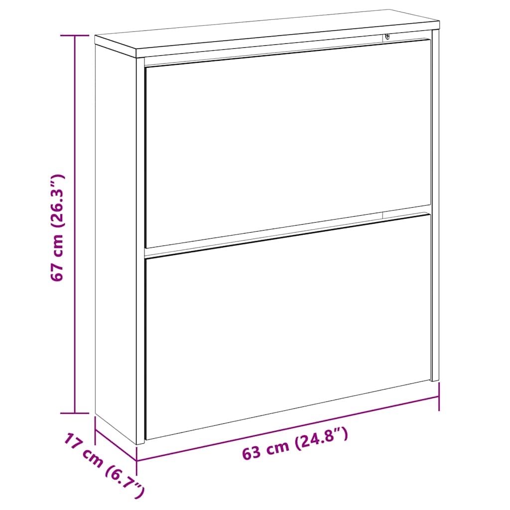 Shoe Cabinet with Mirror 2 Flip Down Compartments Black 63 x 17 x 67 cm