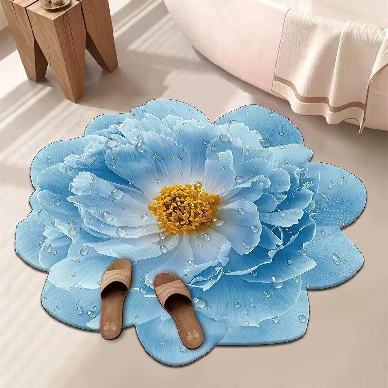3D Цветочный Ковер Ванная Комната Впитывающий Бытовой Противоскользящий Грязеотталкивающий Легкий в Уходе Коврик для Ног