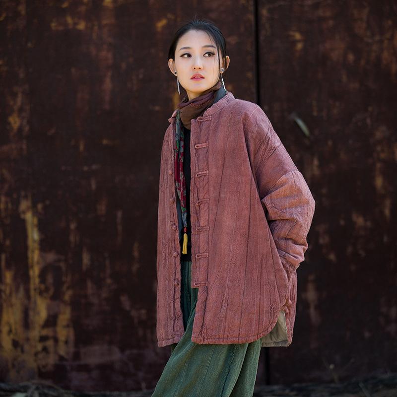 Johnature Женские винтажные зимние пальто в китайском стиле тай-дай на пуговицах со стойкой и длинными рукавами