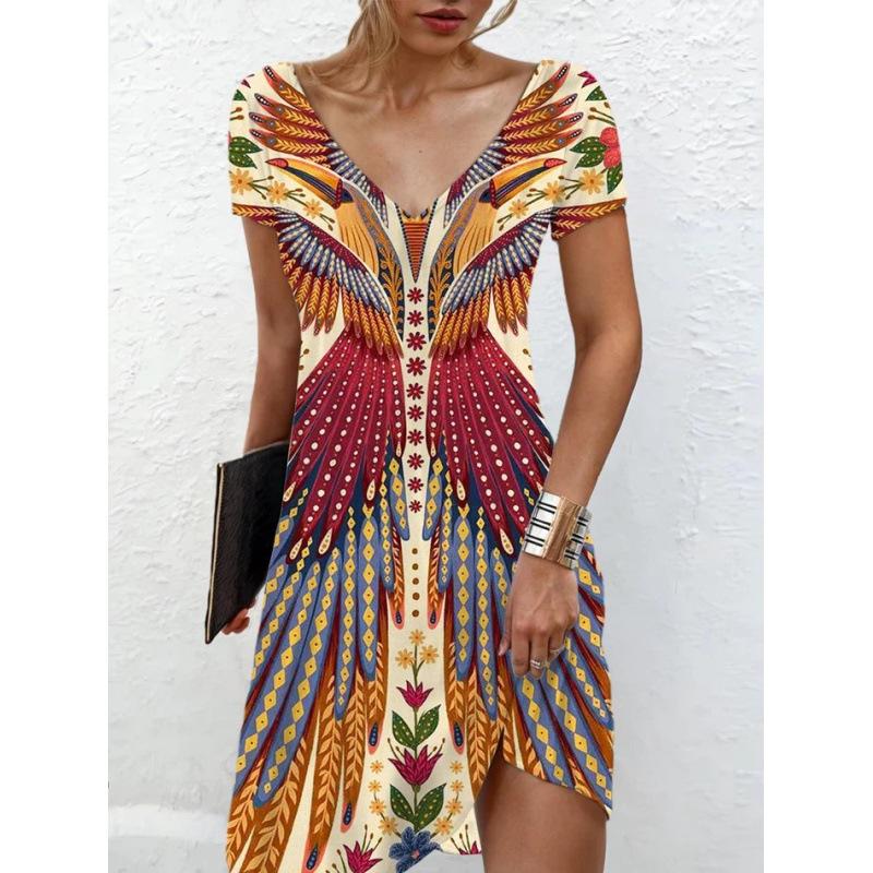 GMXIA Женская мода лето весна повседневные платья с коротким рукавом и v-образным вырезом