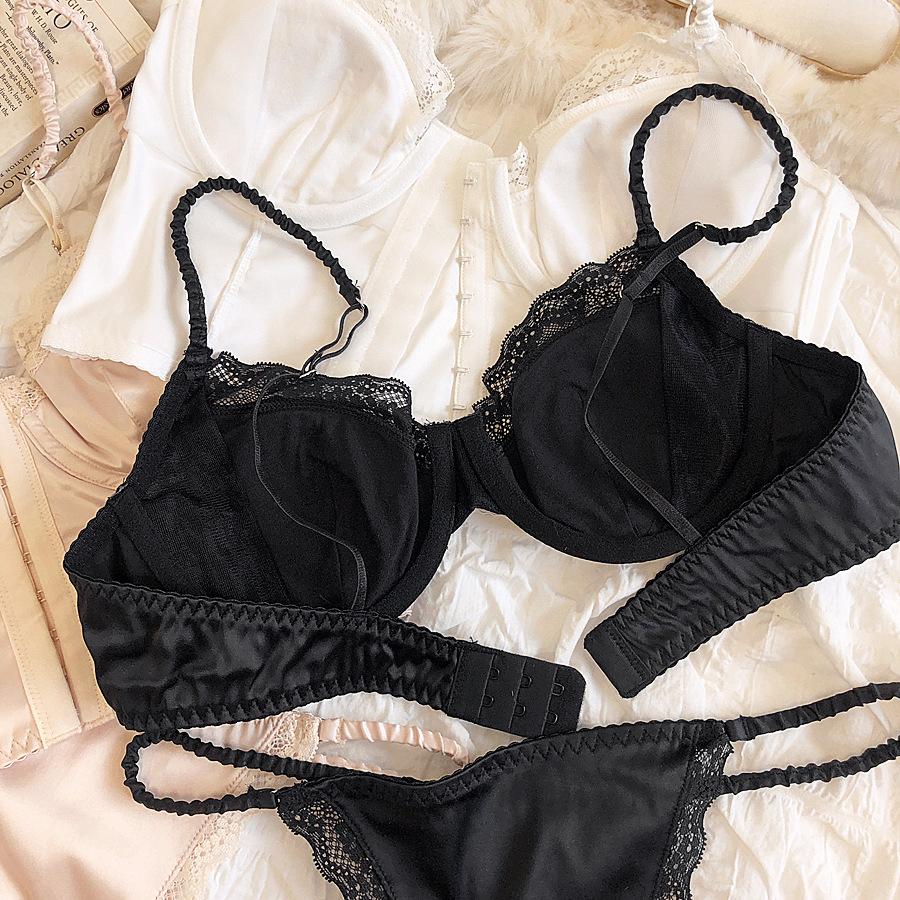 Летний женский комплект нижнего белья, французский сексуальный кружевной ультратонкий комплект с бюстгальтером из шелковой ткани, удобный регулируемый ремешок, бюстгальтер без косточек, комплект нижнего белья