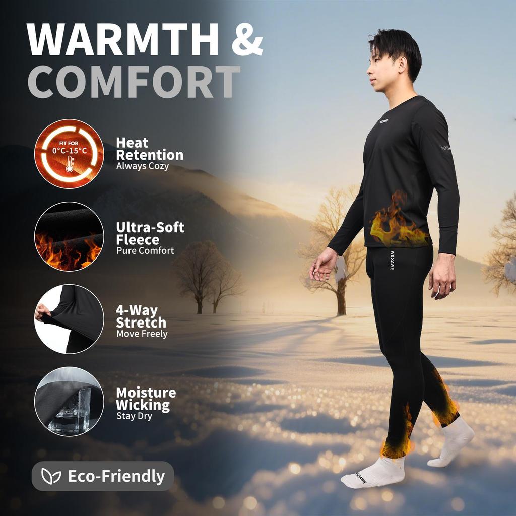 Wosawe Winter Motorcycle Thermal Underwear Sets Men Quick Dry Stretch Base Layers Compression Shirts and Pants Fitness Shapewear