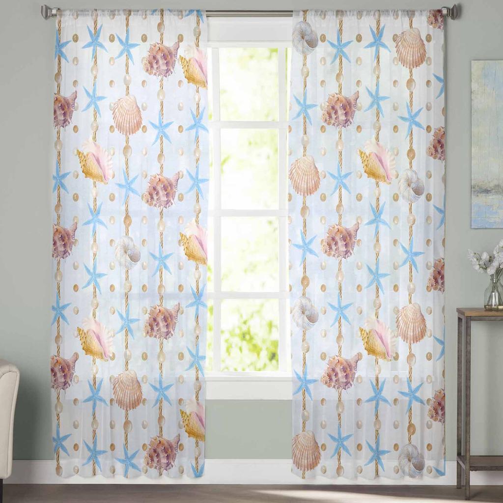 Акварельные шторы с текстурой ракушки, жемчугом и тюлем для спальни, роскошный домашний декор, драпировки в гостиную, шифоновые панели