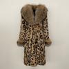 OFTBUY 2024 Winter Real Rabbit Fur Leopard Print Women Coat  Long Raccoon Fur Collar Coat Fur One-piece Thickened Warm Overcoats