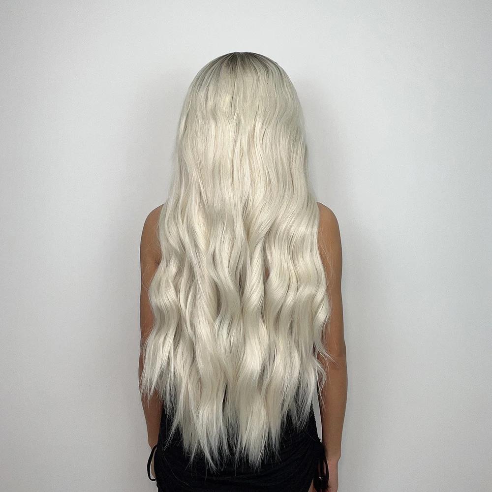 EASIHAIR Супер длинные волнистые синтетические парики с кружевной передней частью, платиновый блонд, омбре, натуральный парик с кружевной передней частью для женщин, термостойкий парик для косплея