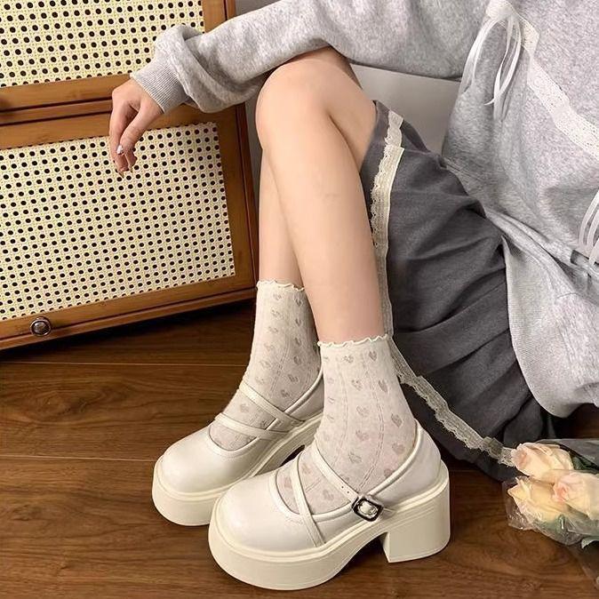 Туфли Мэри Джейн на круглой платформе французского ретро, женские, кожаные, новинка 2025 года, британский стиль, толстый каблук, высокие каблуки