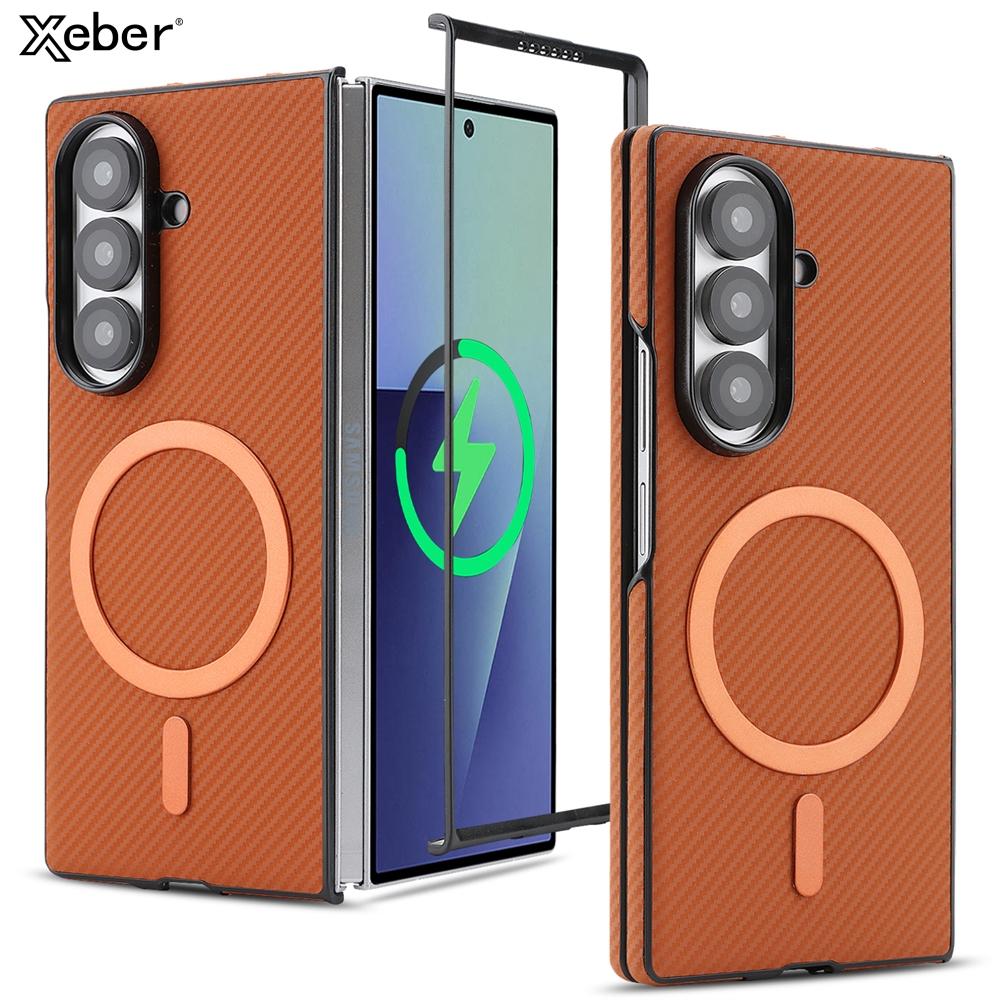 Ударопрочный Ультратонкий Кожаный Чехол из Углеродного Волокна Для Samsung Galaxy Z Fold 7 6 5 4 3 Ретро Бизнес Магнитный Для Magsafe Чехол