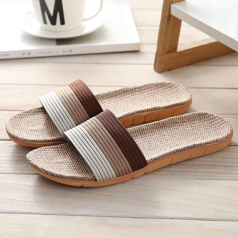 Женские летние льняные тапочки, домашние бесшумные и легкие домашние тапочки на толстой подошве и мягкой подошве, деревянные напольные тапочки для пар