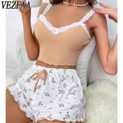 Женская мода повседневная летняя весенняя цветочная безрукавка с V-образным вырезом брюки костюмы