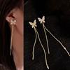 2023 New Romantic Elegant Rhinestone Inlaid Butterfly Long Metal Chain Tassel Drop Pendent Earrings for Women Girls Ear Jewelry