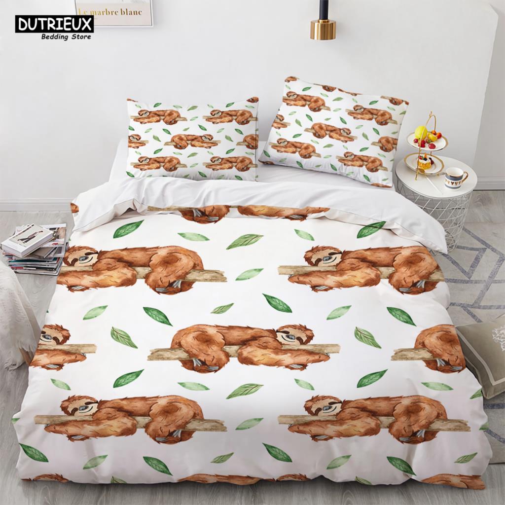 Lovely Cartoon Sloth Bedding Set Light Green Bedclothes Single Double Queen Twin Full Size Duvet Cover Set Kids Child Bed Linen