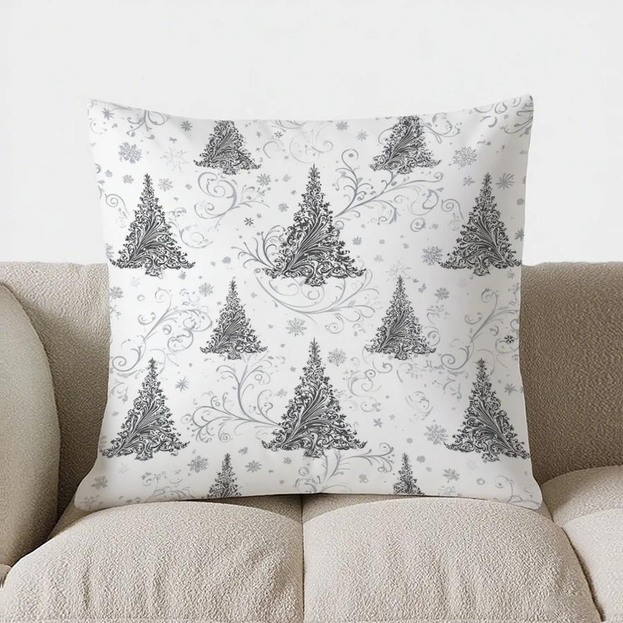 Christmas Poinsettia Pattern Throw Pillow Cover With Short Plush Print Living Room Sofa Decoration Cushion Cover Pillow Covers