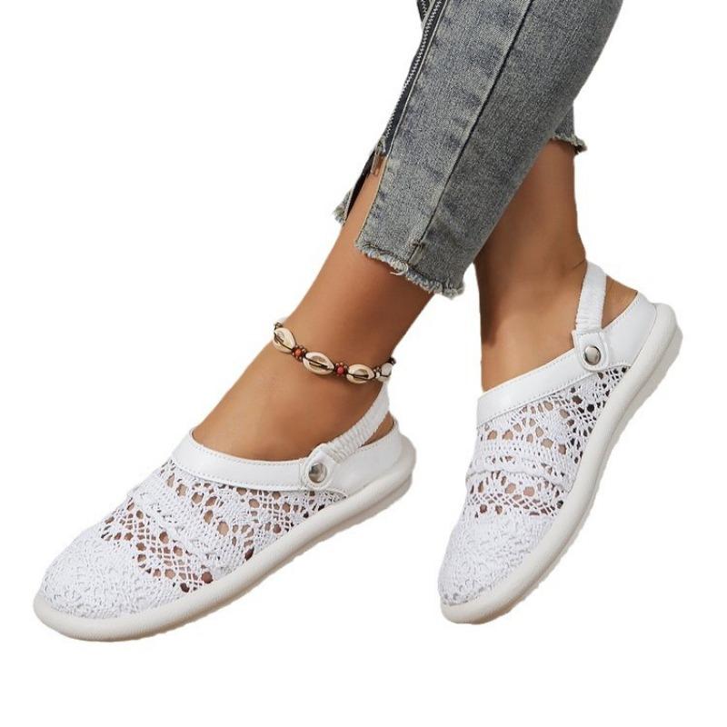 Летние милые сандалии, женская дышащая женская обувь с закрытым носком, легкие сандалии на мягкой подошве на плоской подошве, кружевные уличные повседневные шлепанцы