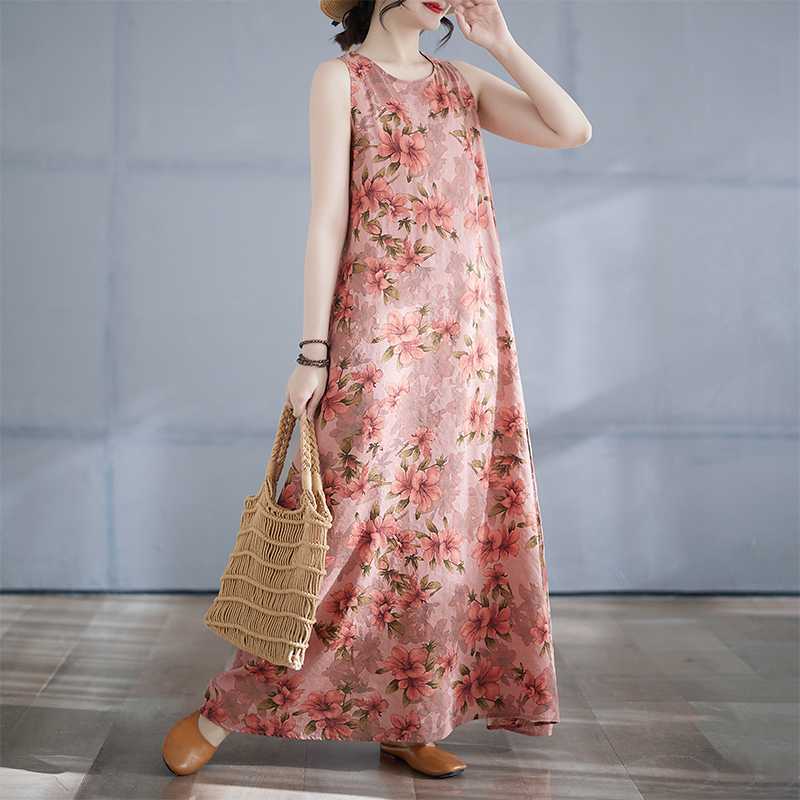Женская длинная юбка лето новое платье с круглым вырезом и принтом