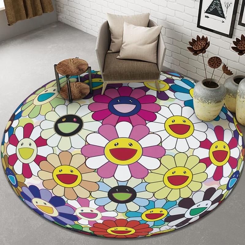 Домашний декор, противоскользящий коврик для стула, ковер для столовой, коврик для двери ванной комнаты, круглый коврик для гостиной, милый коврик для спальни с принтом лица