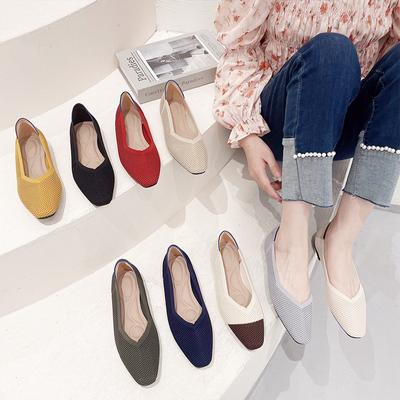 Женские повседневные туфли на плоской подошве Удобные прогулочные туфли на плоской подошве Балетки с острым носком Нескользящие трикотажные рабочие лоферы Легкие модельные туфли для женщин
