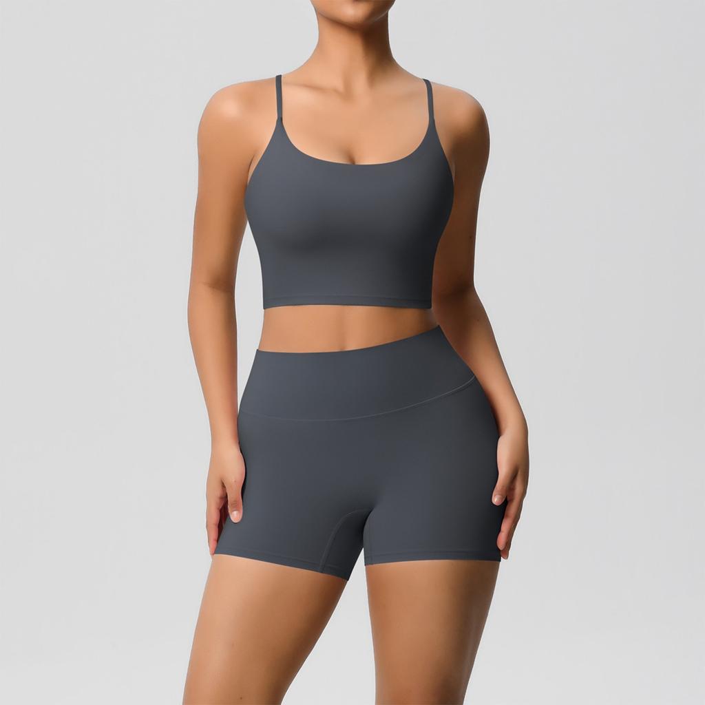Женская мода однотонный топ с открытой спиной облегающая дышащая одежда для йоги спортивная одежда для бега фитнеса шорты комплект