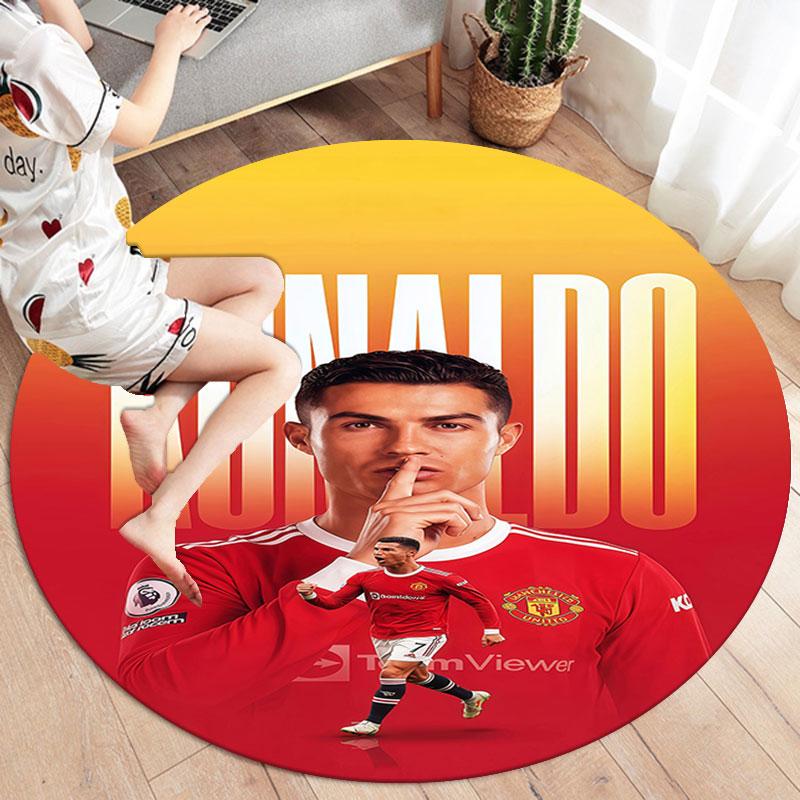 Круглый ковер CR7, Ковер для гостиной, спальни, дивана, игровой комнаты, Нескользящий коврик