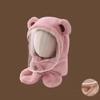 Windproof Mask Integrated Hat Cartoon Bear Plush Fleece Hat Cozy Kids Winter Hat