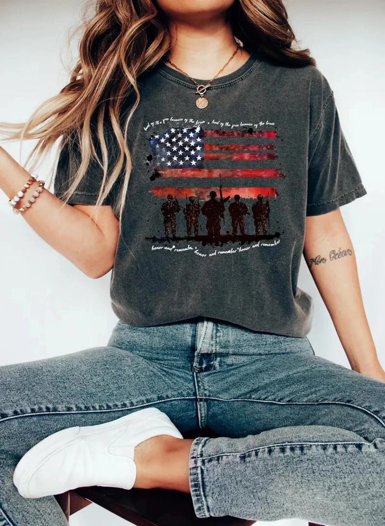 American Army T- Shirt Patriotic USA Flag 4th of July Gift Idea