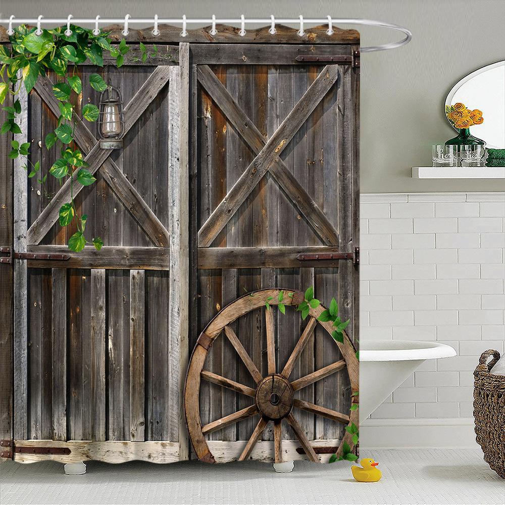 Ретро Деревянные Двери Набор Занавески для Душа Рустик Старый Винтажный Амбарная дверь Тканевые Занавески для Ванной Комнаты Фермерский Дом Декор для Ванной Экраны для Ванной Крючок