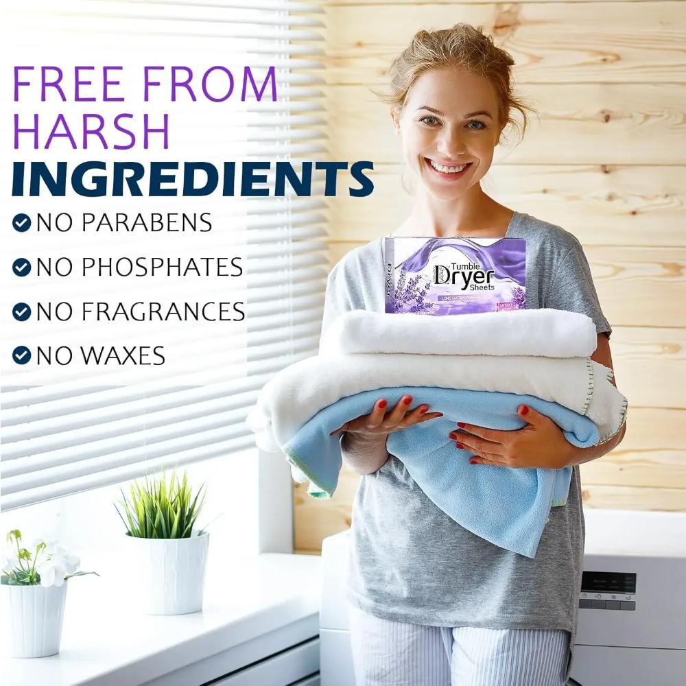 Dryer Sheets Bulk, Plant-Based Natural Fabric Softener, Static Cling Removal, Long Lasting Fresh Scent Laundry Care